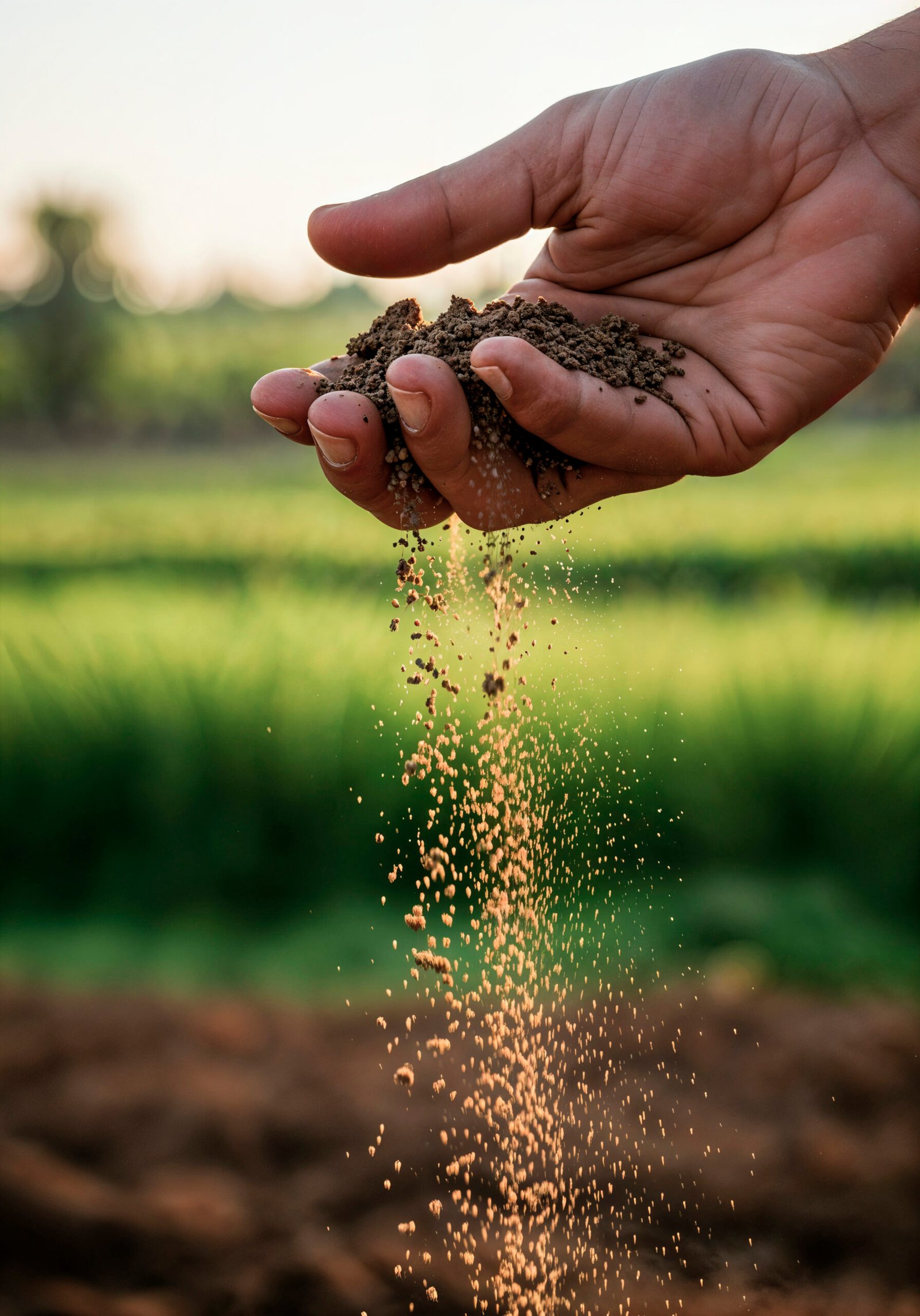 handful soil being sprinkled agricultural land