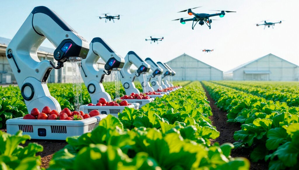 robotic strawberry harvesting with drone surveillance